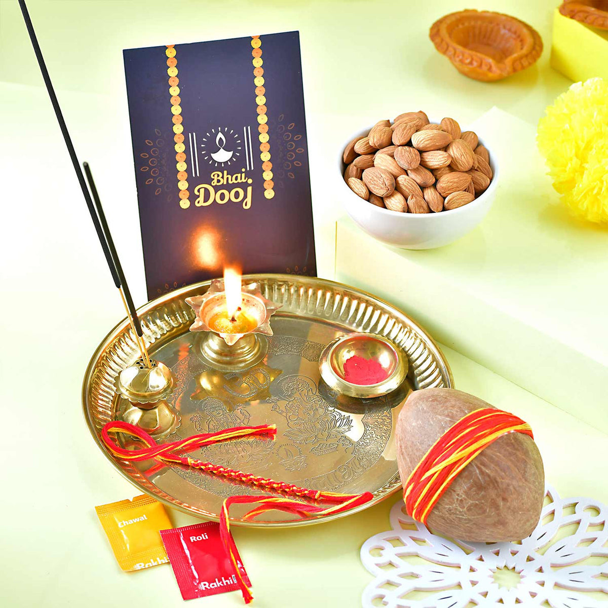 Bhaidooj Brass Pooja Thali Gift Hamper