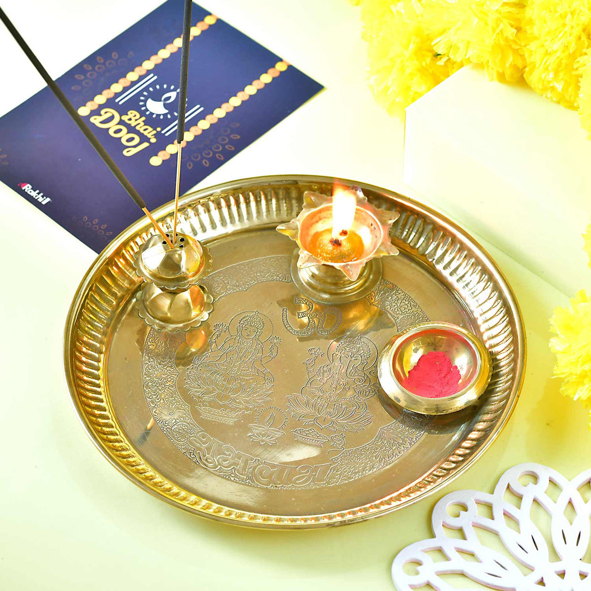 Bhaidooj Brass Pooja Thali Gift Hamper