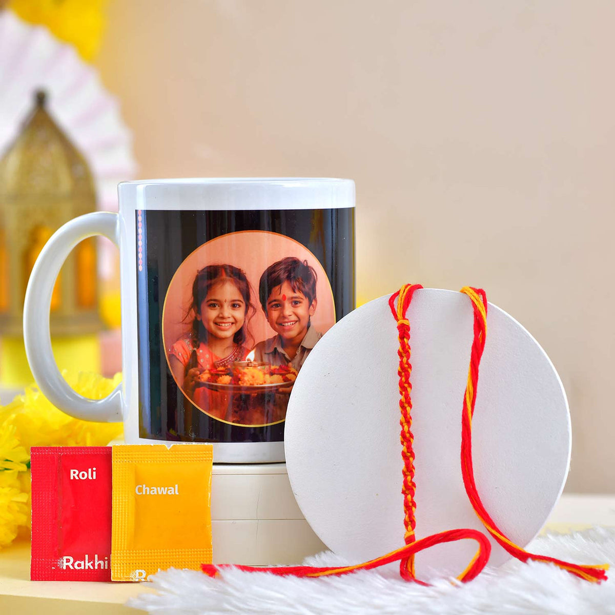 Personalized Bhaidooj Photo Mug & Thread Set