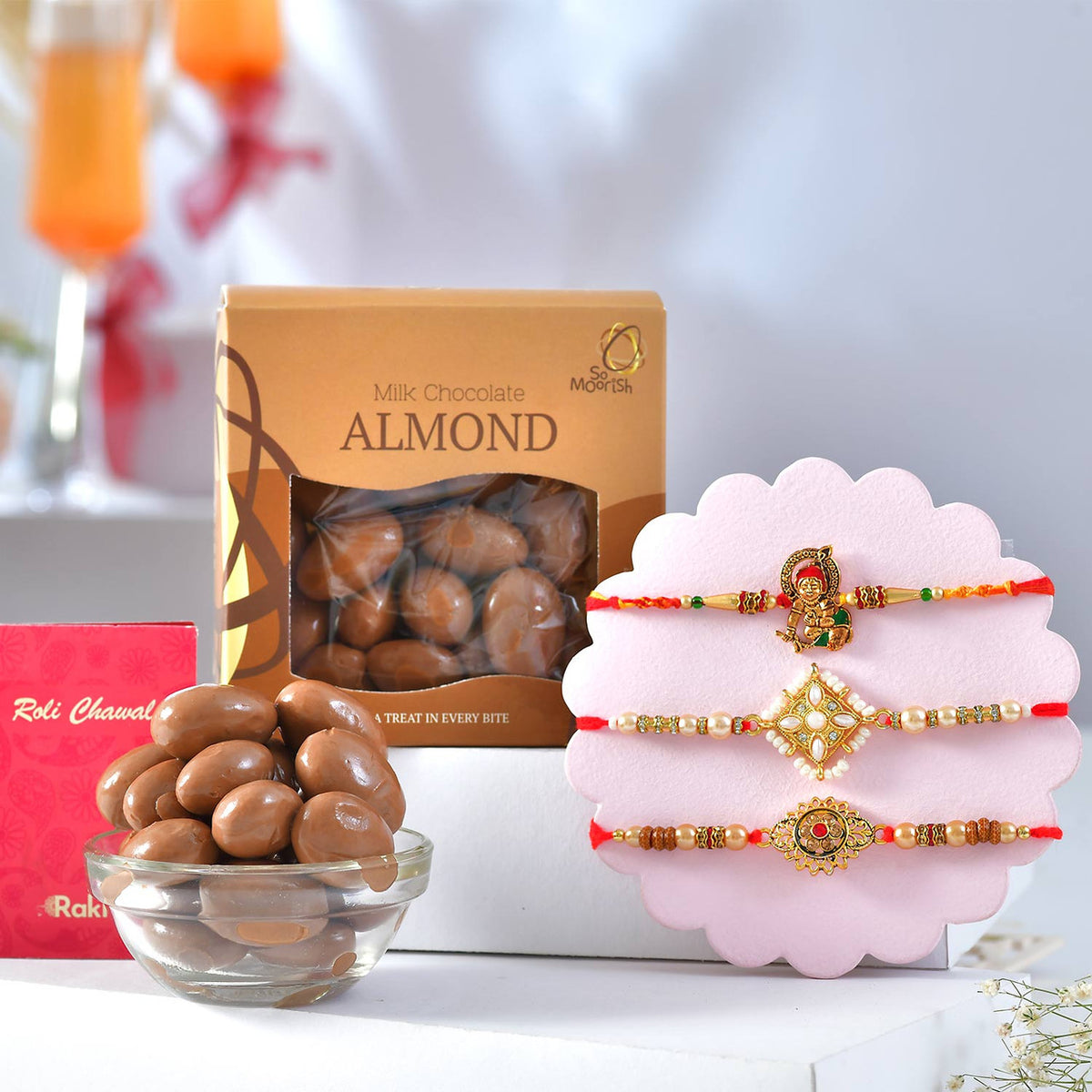 Set of Elegant Rakhi with Milk Chocolate Almond