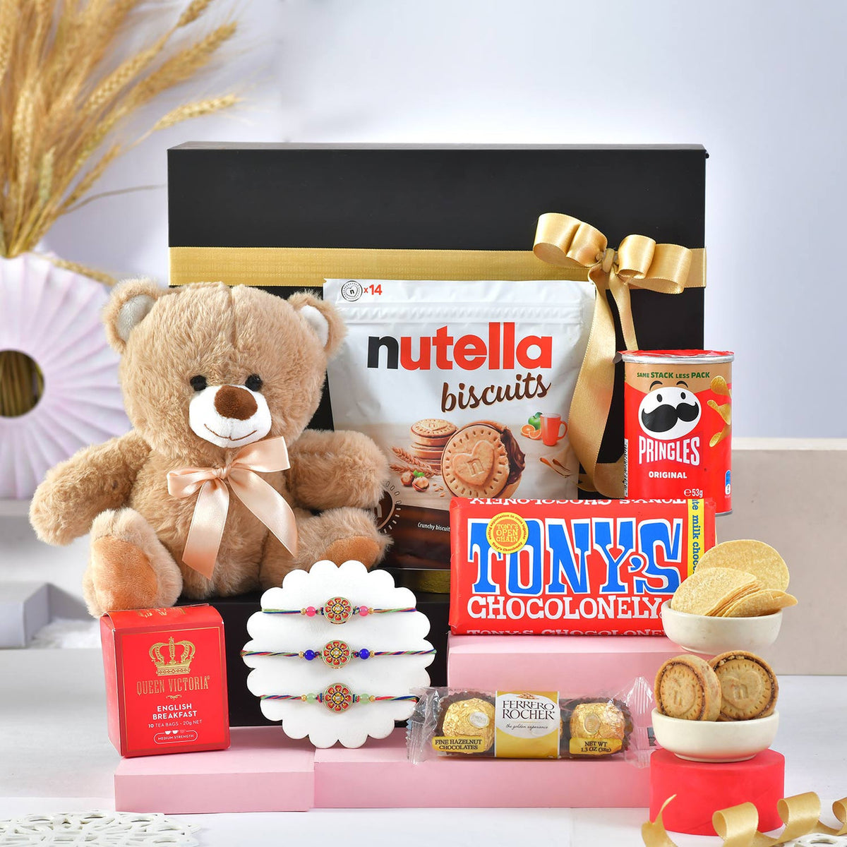 Rakhi Gift Hamper with Teddy, Snacks & Designer Rakhis