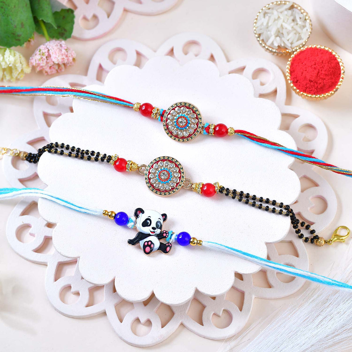 Family Rakhi Trio with Ferrero Rocher Chocolate