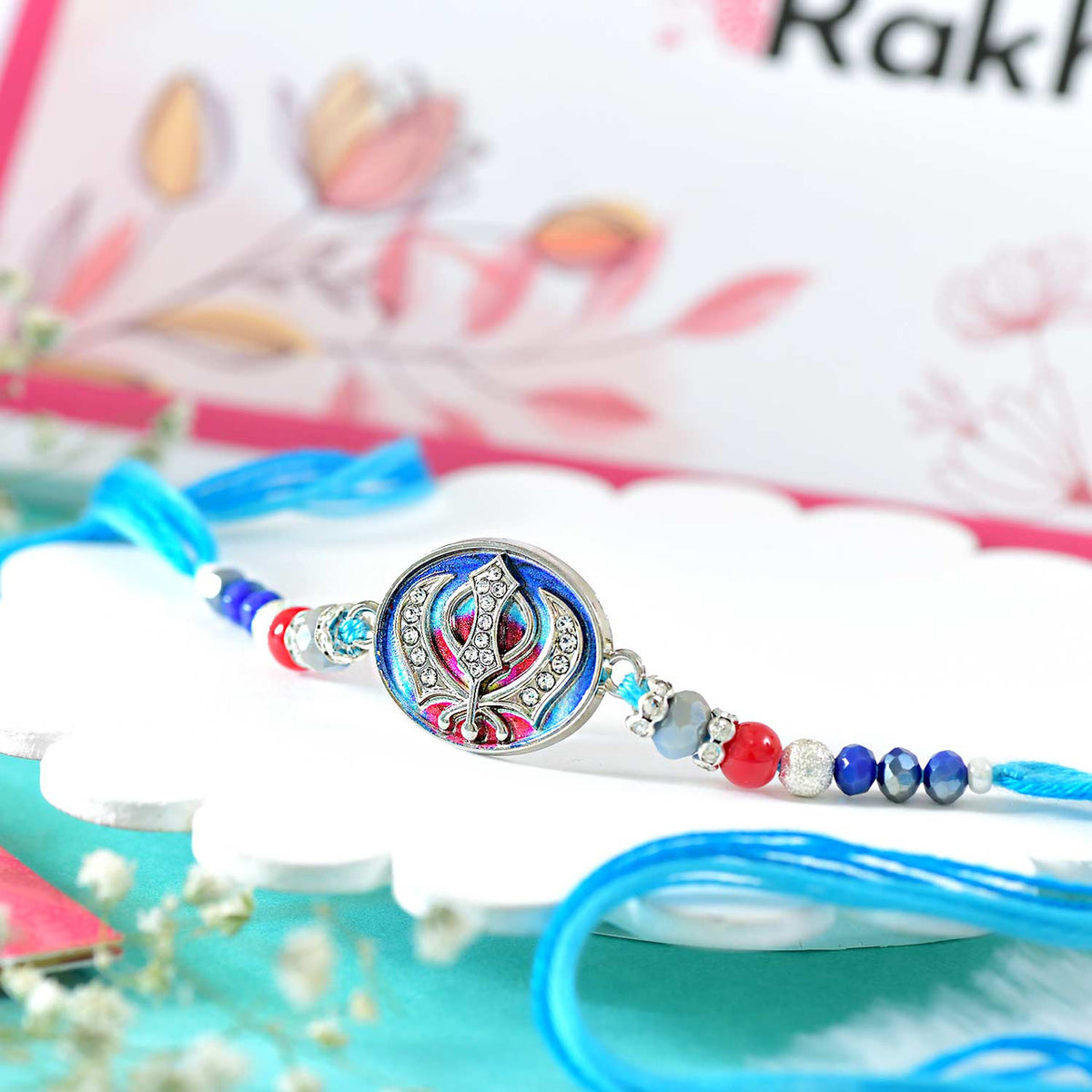 Trishul & Khanda Symbol Rakhi with Beaded Design