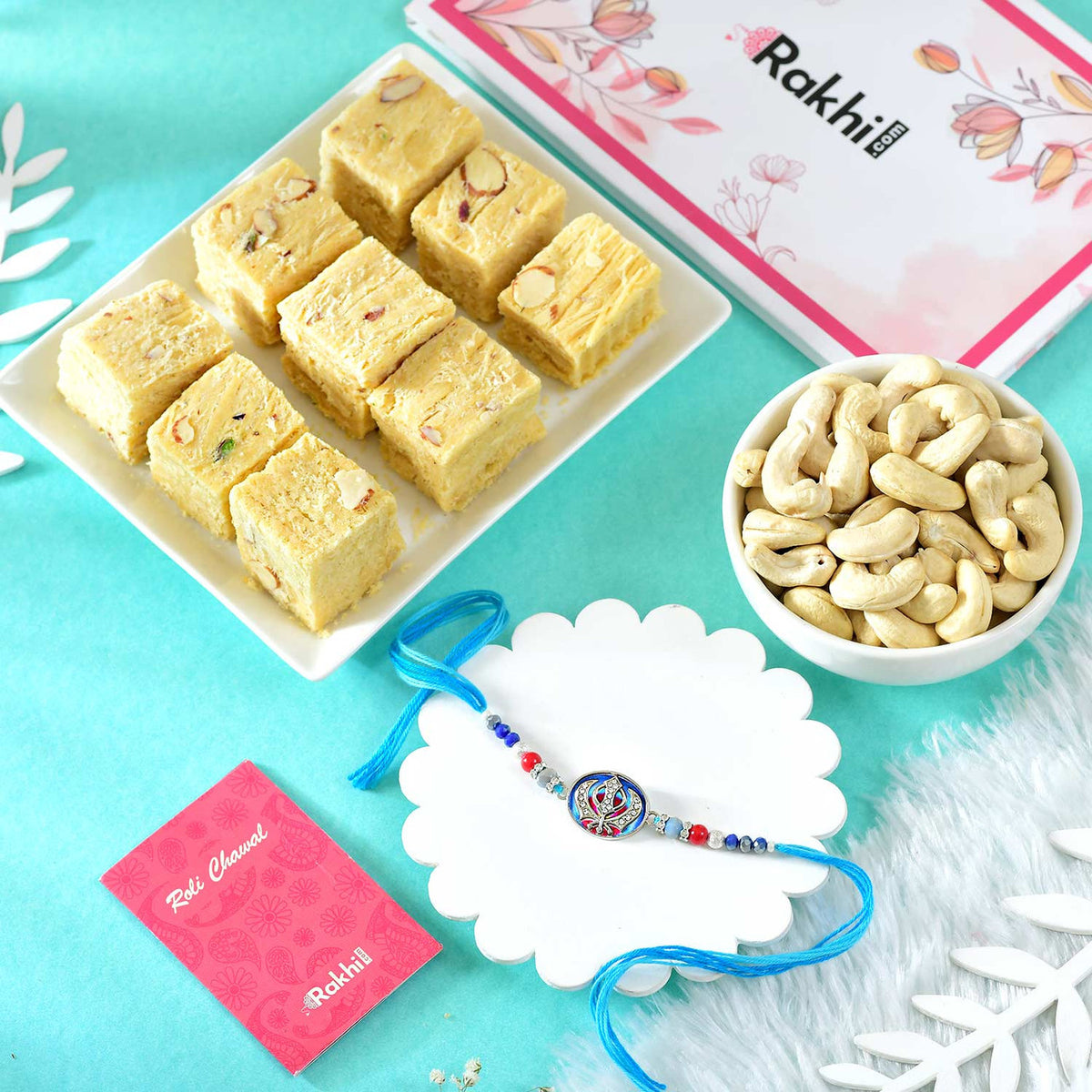 Divine Bhai Rakhi With Cashew & Soan Papdi Sweet