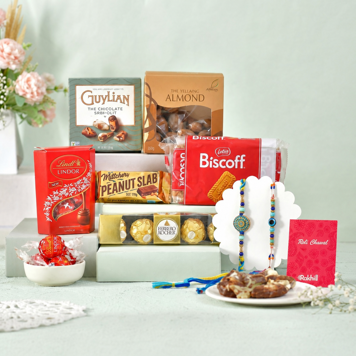Set of 2 Bhai Rakhis With Gourmet Hamper