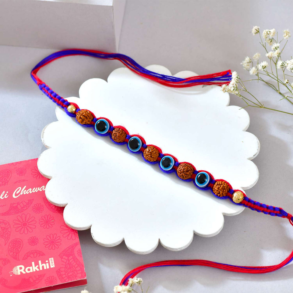 Evil Eye Rudraksha Bhai Rakhi with Snickers Chocolates
