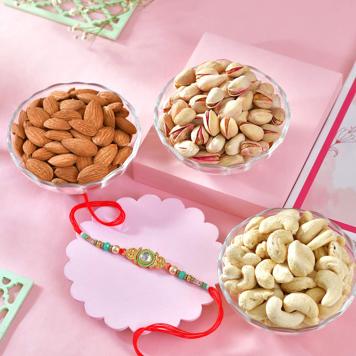 Traditional Kundan Rakhi With  Dryfruit Nuts