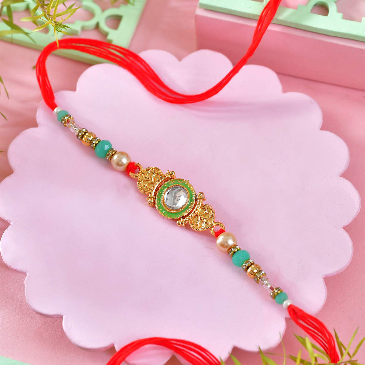 Traditional Kundan Rakhi With  Dryfruit Nuts