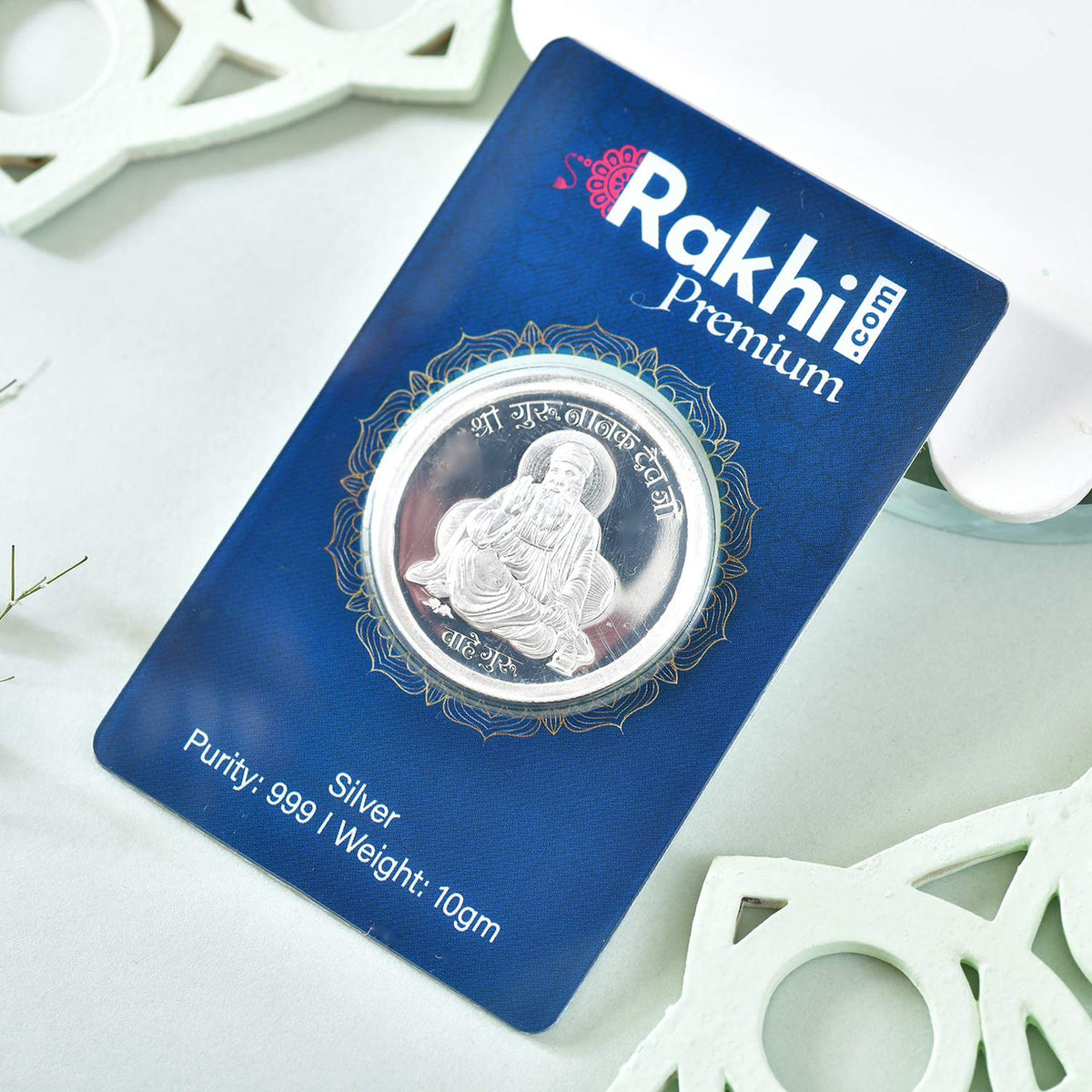 Divine Rakhi With Guru Nanak Silver Coin 10gm