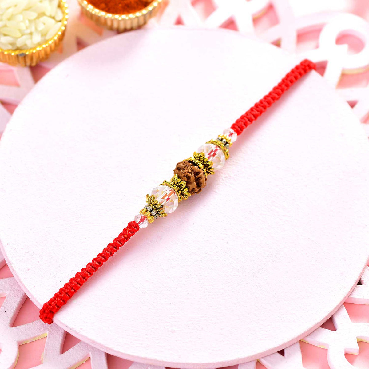 Single Rudraksha Rakhi With Almond & Ferrero Rocher