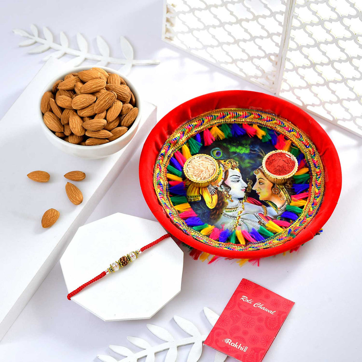 Single Rakhi With Puja Thali & Almond