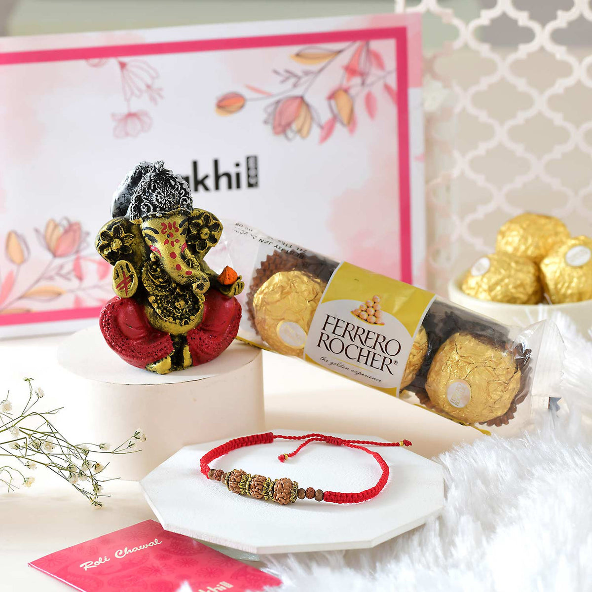 Rudraksha Rakhi With Ganesha & Chocolate