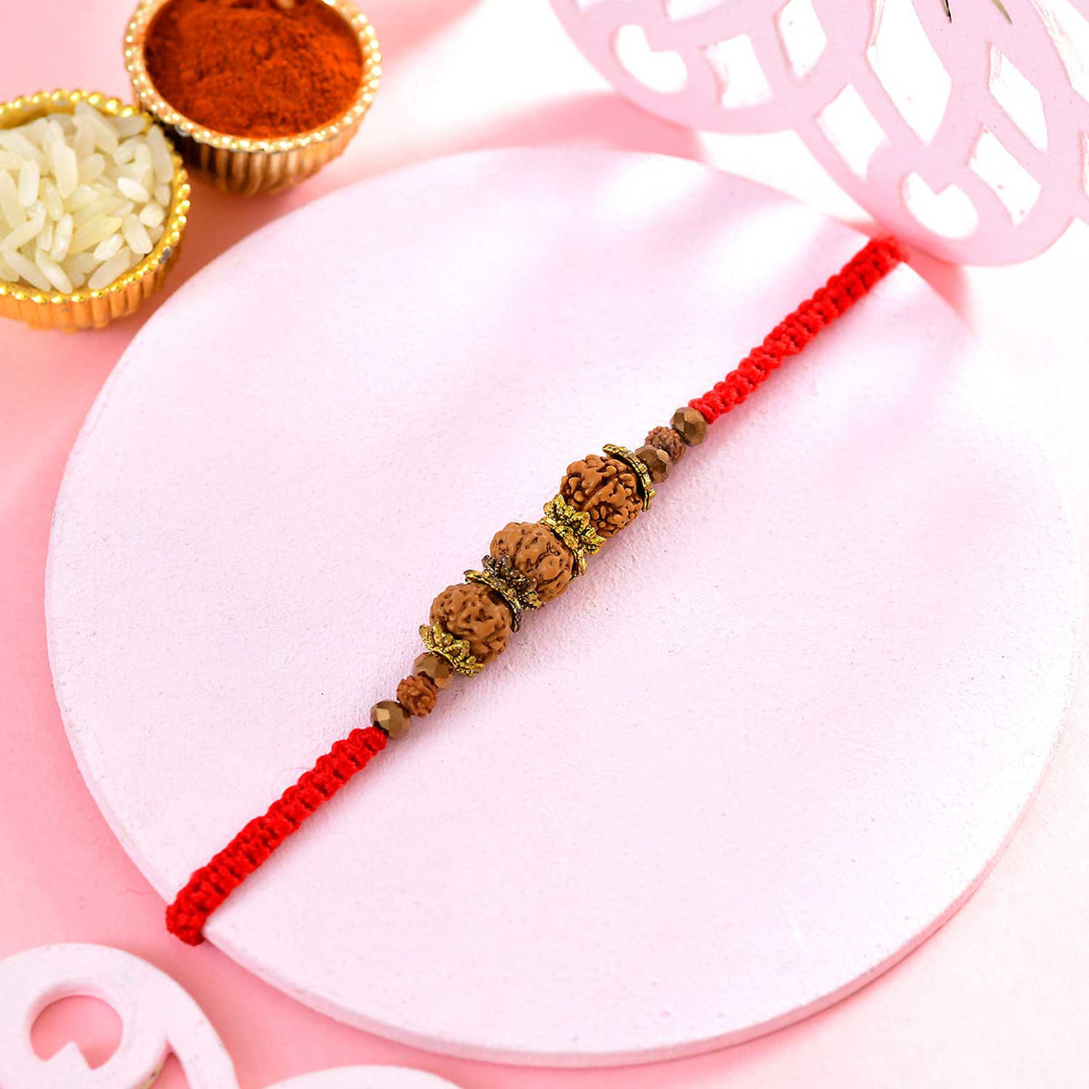 Premium Rudraksha Rakhi with 5 Pcs Ferrero Rocher
