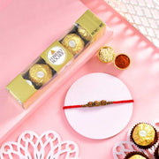 Premium Rudraksha Rakhi with 5 Pcs Ferrero Rocher