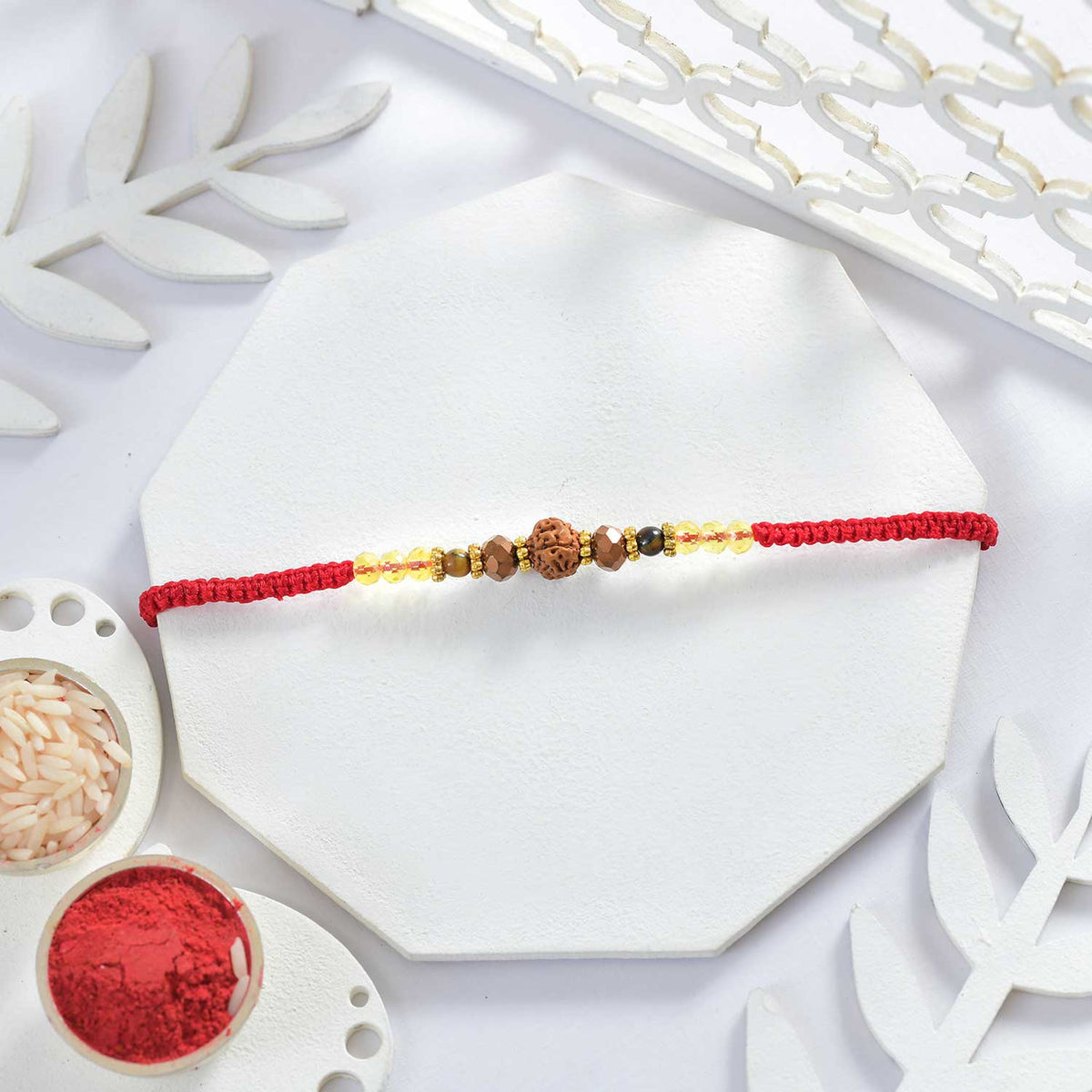 Premium Rudraksha Rakhi with Ganesha & Ferrero Rocher