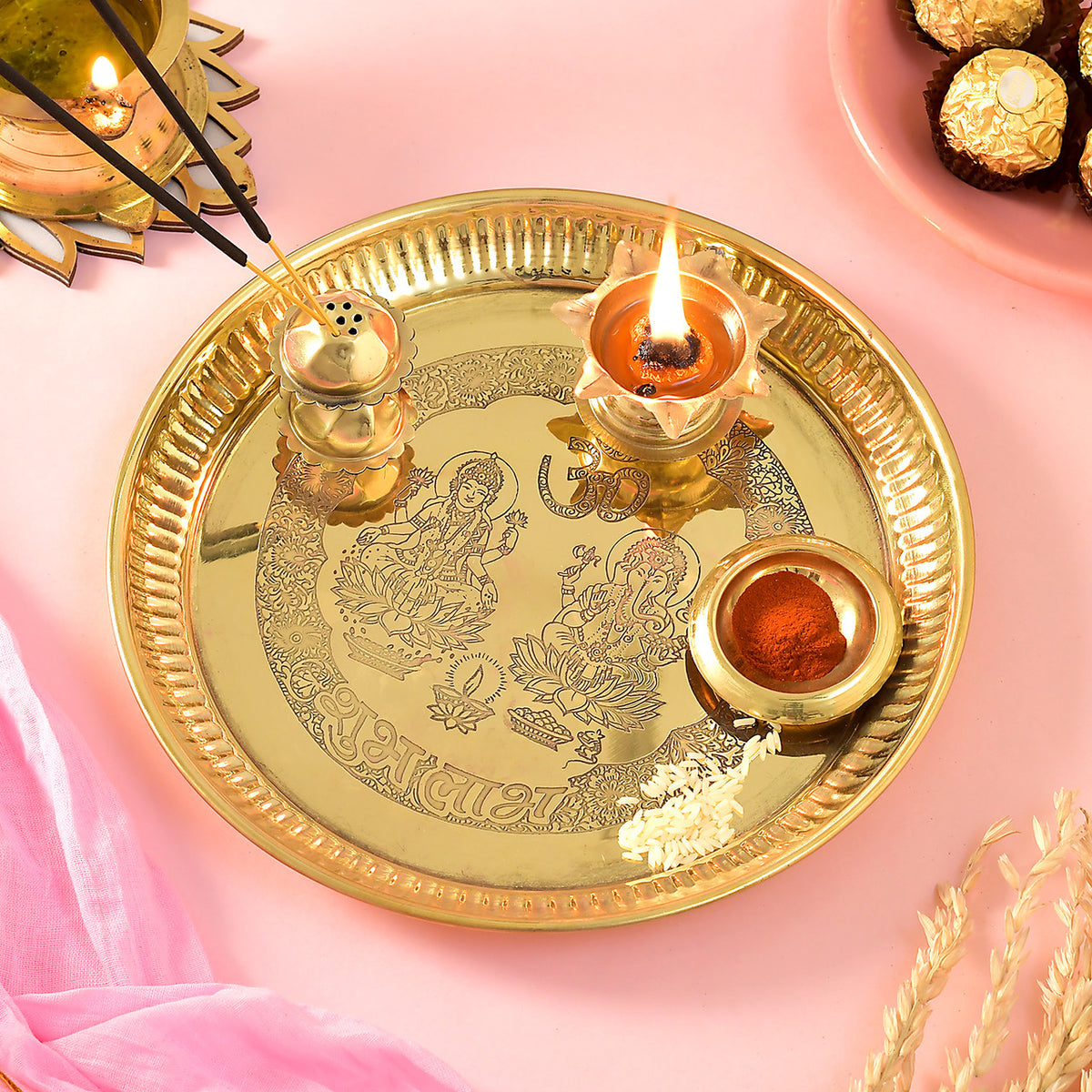 Spiritual Bhaidooj Kalava Thali Combo With Ferrero Rocher