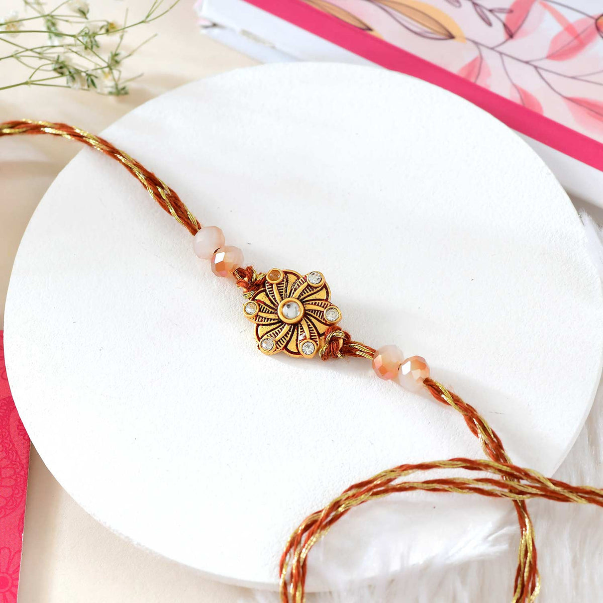 Floral Shaped Rakhi With Assorted Dryfruits