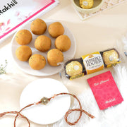 Floral Shaped Rakhi with Besan Laddoo & Ferrero