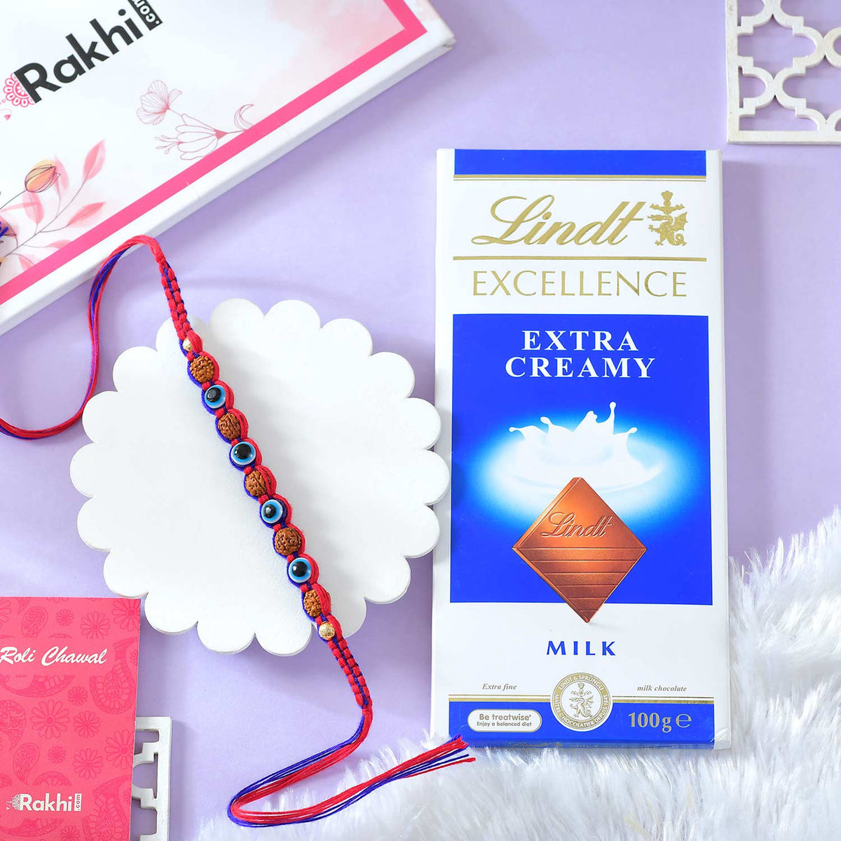 Evil Eye Rudraksha Bhai Rakhi with Lindt Chocolate