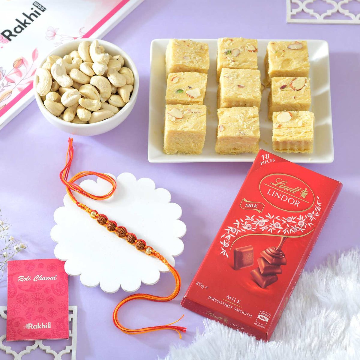 Five Rudraksha Rakhi with Gourmet Hamper