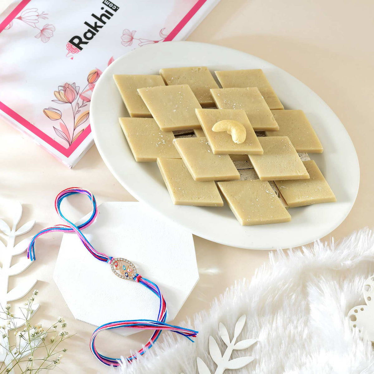 Stunning Rakhi With Kaju Katli Sweet