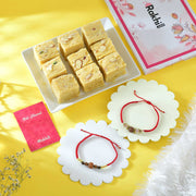 Two Premium Rudraksha Rakhi with Soan Papdi