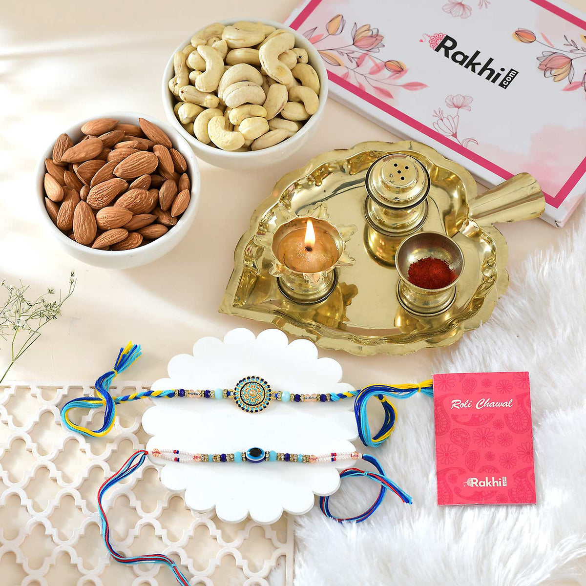 Rakhi Set With Pooja Thali & Dryfruits