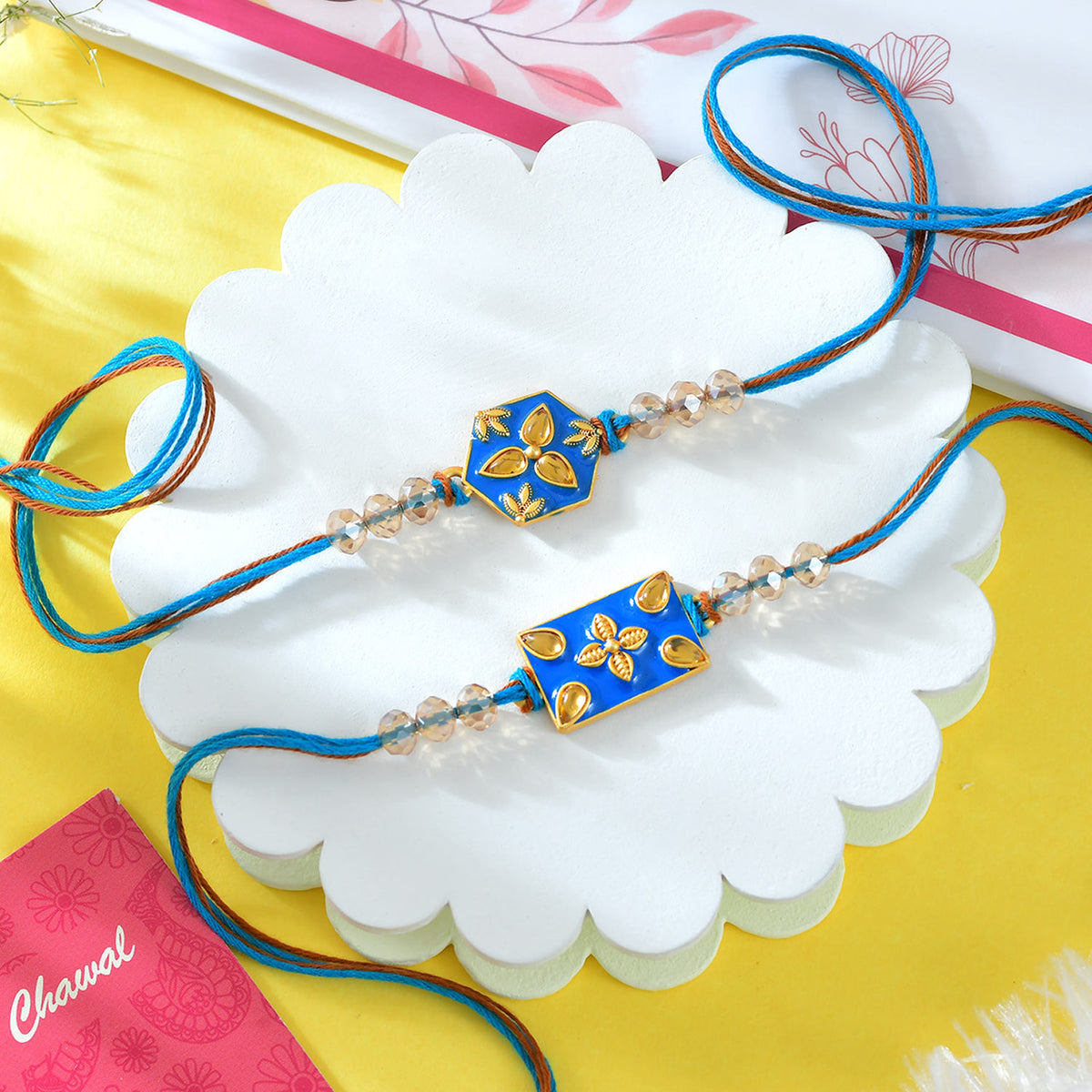Set of 2 Designer Rakhi With Soan Papdi