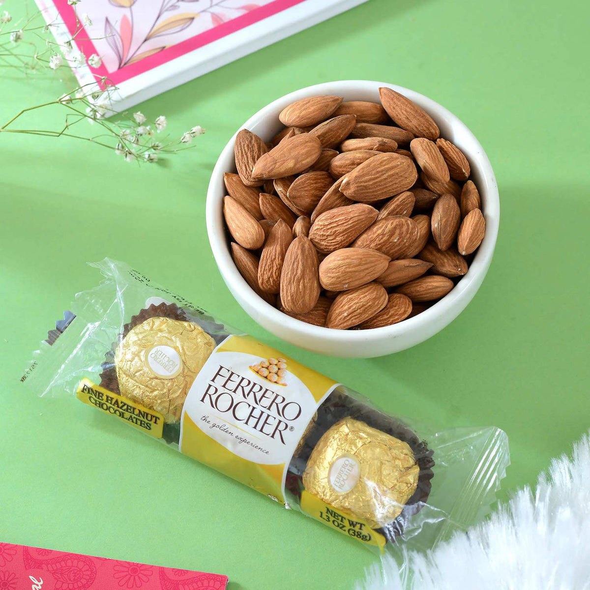 Set of 2 Vibrant Rakhi With Gourmet Hamper