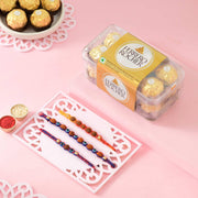 Rudraksha and Evil Eye Beads Rakhi With Ferrero Rocher