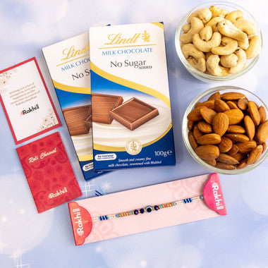 Designer Rakhi & Dry Fruit And Sugar Free Chocolate Gift Set
