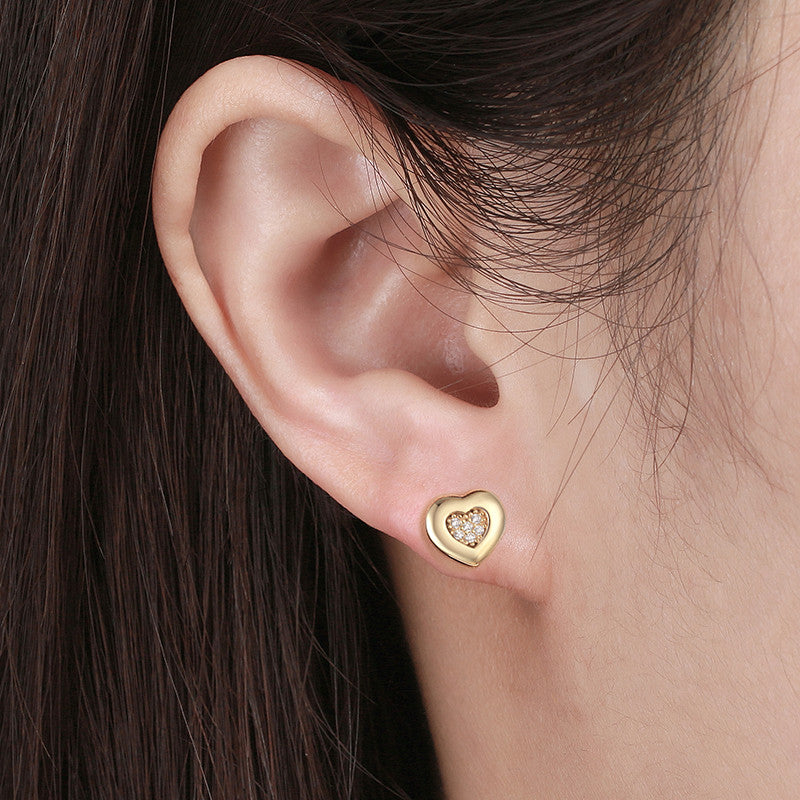 Classic Heart CZ 925 Sterling Silver Studs