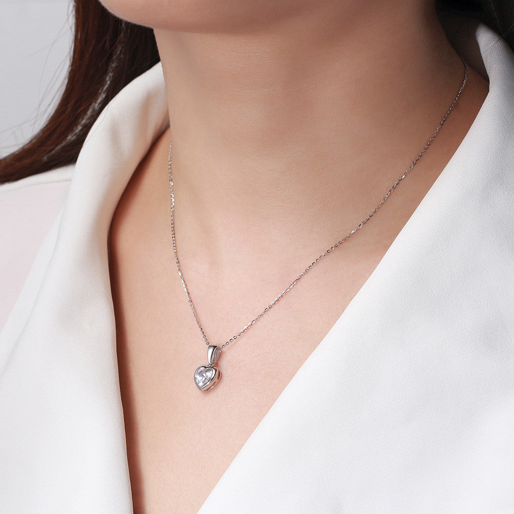 Elegant Heart Solitaire 925 Sterling Silver Necklace