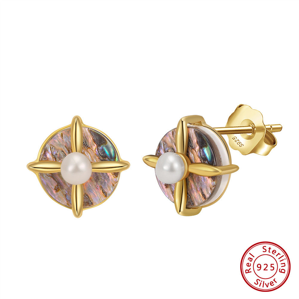 Alluring 14K Gold-Plated Pearl & Abalone Earrings