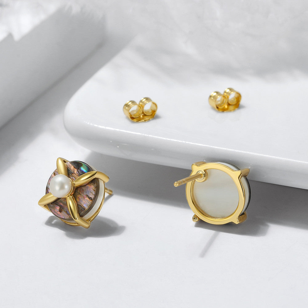 Alluring 14K Gold-Plated Pearl & Abalone Earrings