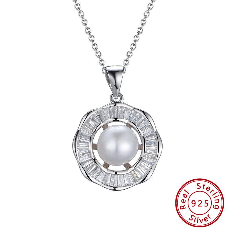 Elegant Rhodium Plated 925 Sterling Silver Freshwater Pearl Pendant