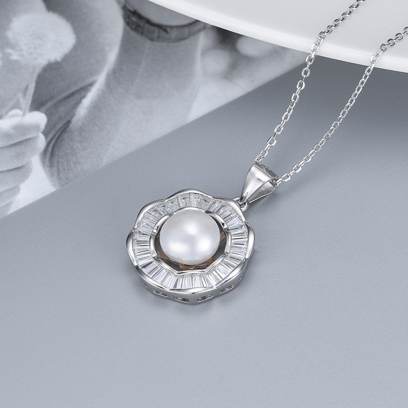 Elegant Rhodium Plated 925 Sterling Silver Freshwater Pearl Pendant