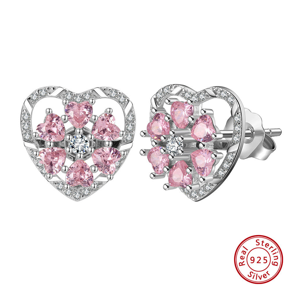 Charming 925 Sterling Silver Pink CZ Rotatable Earrings