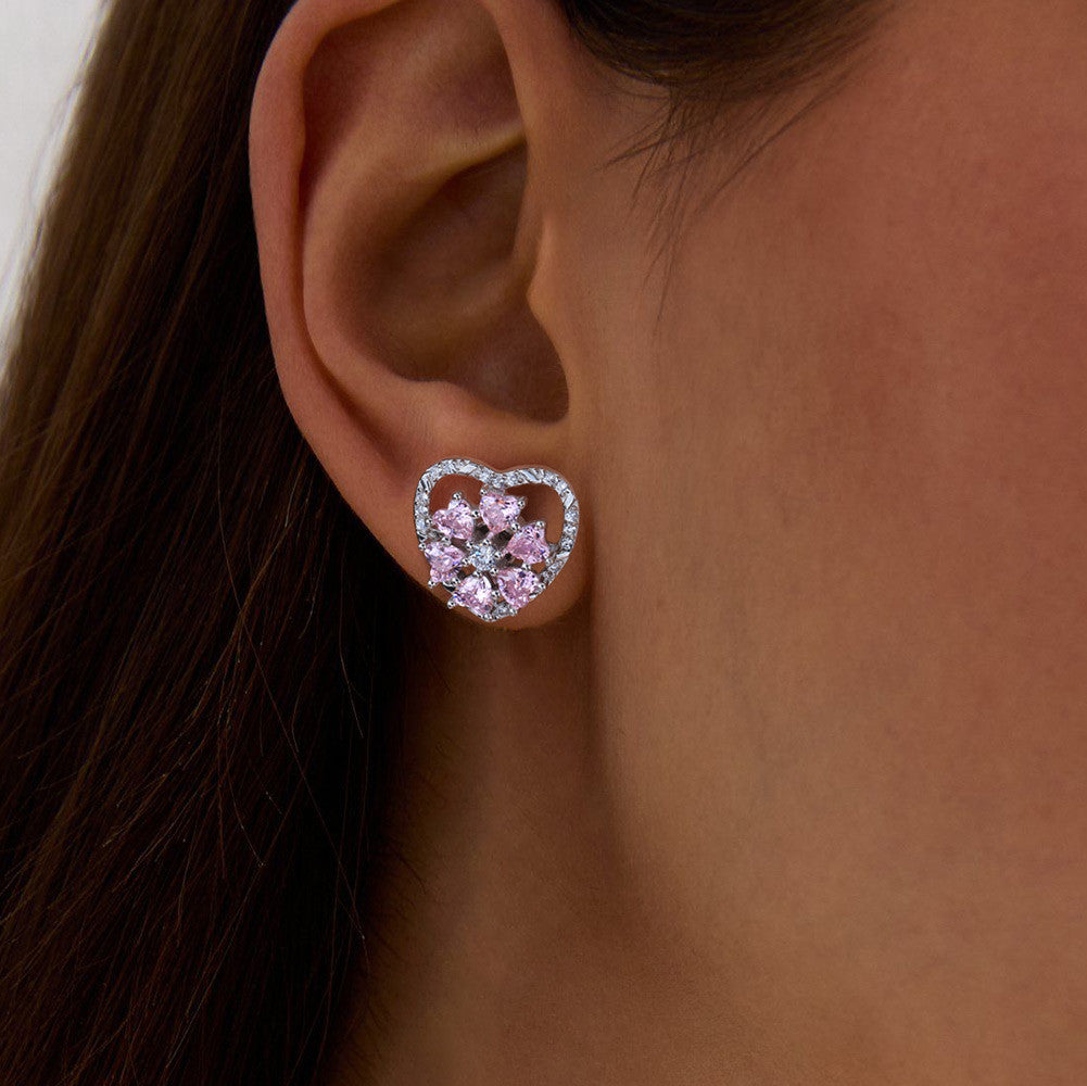 Charming 925 Sterling Silver Pink CZ Rotatable Earrings