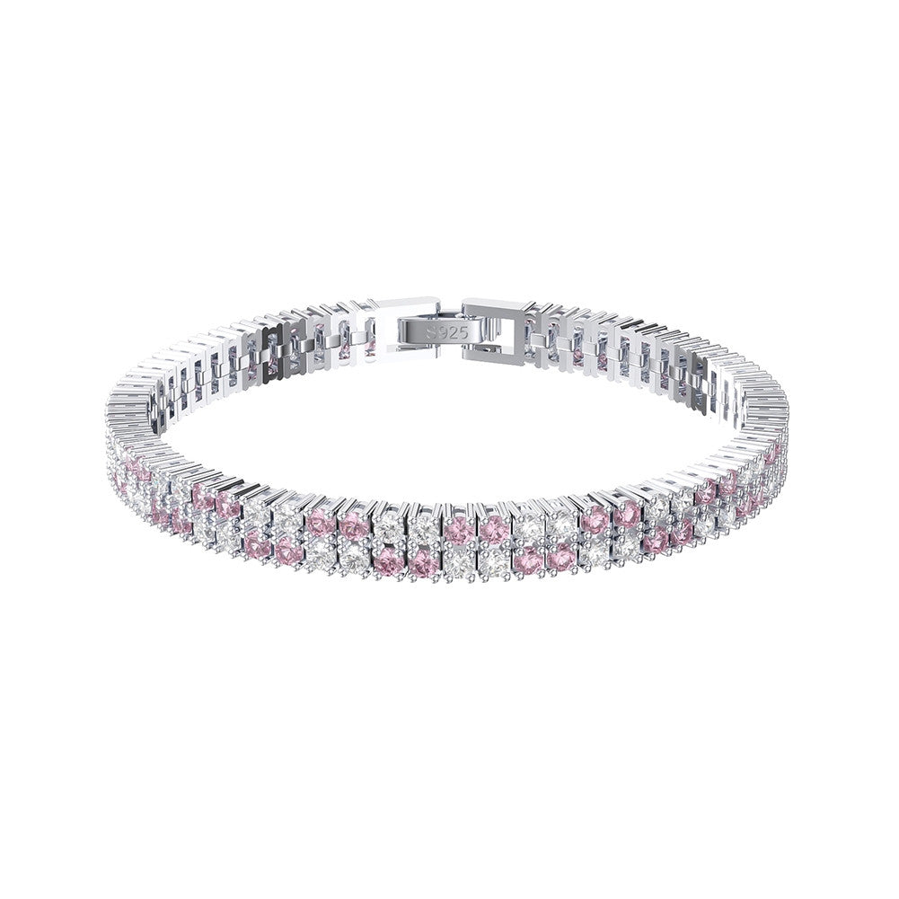 Round-Cut Pink & White CZ 925 Silver Tennis Bracelet