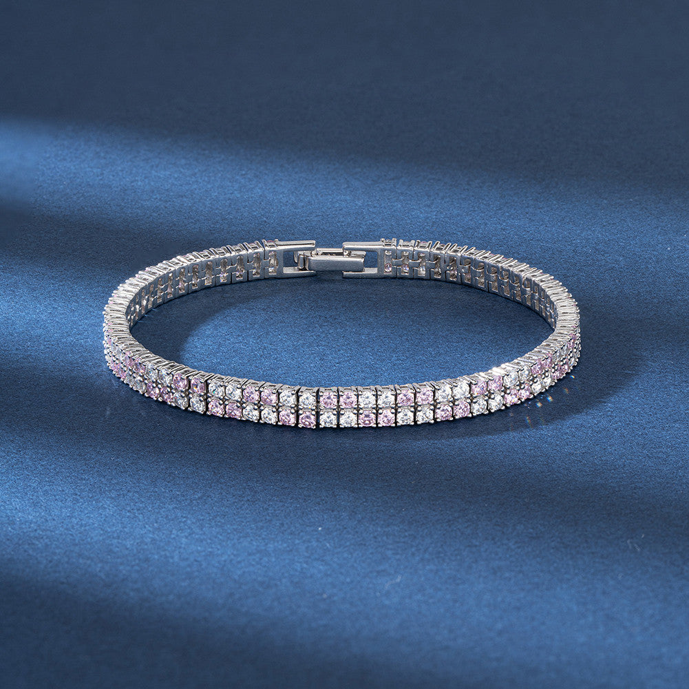 Round-Cut Pink & White CZ 925 Silver Tennis Bracelet