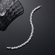 Classic Heart CZ Rhodium-Plated Sterling Silver Bracelet