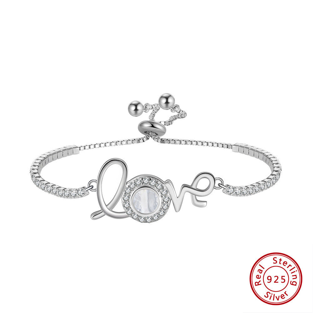 Charming 925 Sterling Silver Genuine Shell Love Bracelet