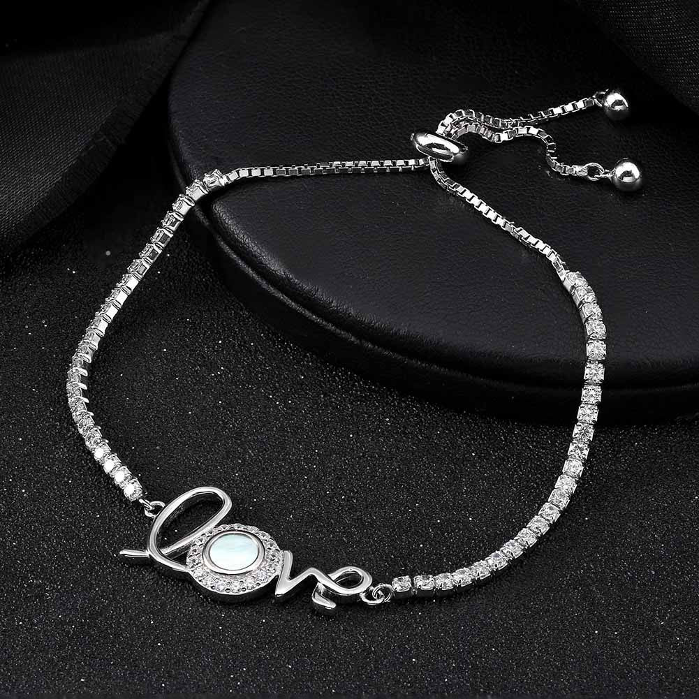 Charming 925 Sterling Silver Genuine Shell Love Bracelet