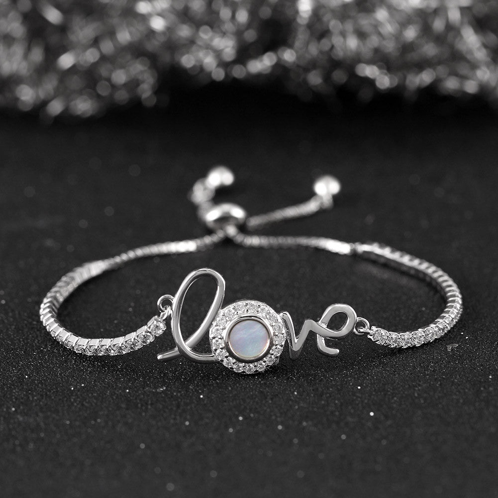 Charming 925 Sterling Silver Genuine Shell Love Bracelet