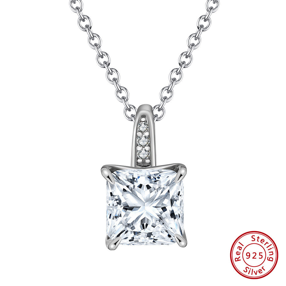Radiant Rhodium Plated 925 Sterling Silver Pendant Necklace
