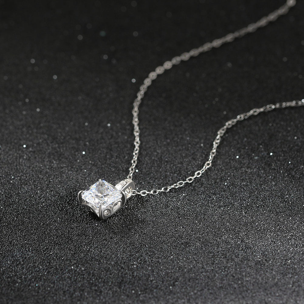 Radiant Rhodium Plated 925 Sterling Silver Pendant Necklace