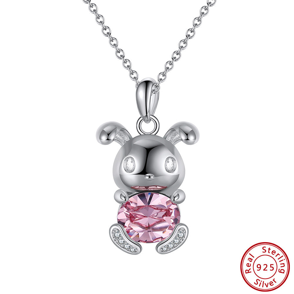 Elegant Pink Gem 925 Sterling Silver Chain
