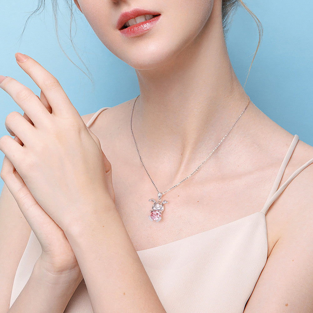 Elegant Pink Gem 925 Sterling Silver Chain