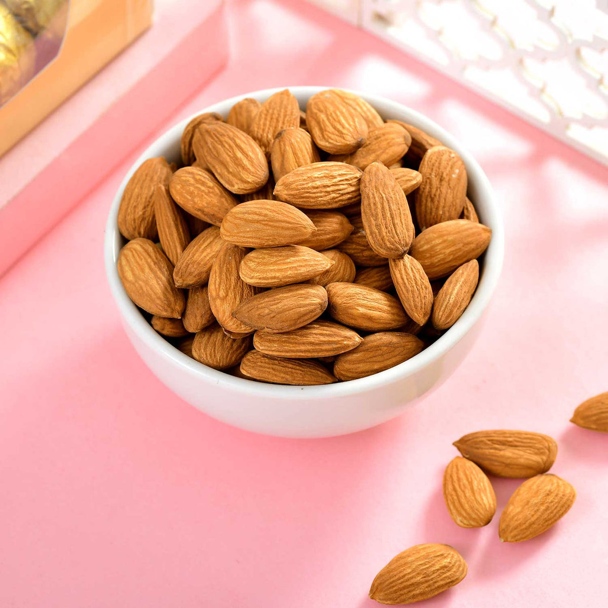 Premium Rudraksha & Clear Crystal Rakhi With Almond Nuts